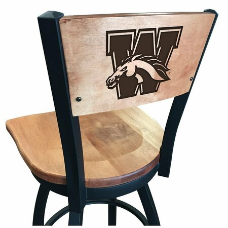 HOLLAND BAR STOOL CO 36" Blk Wrinkle Western Michigan Swivel Bar Stool, Laser Engraved Back L03836BWMedMplAWestMIMedMpl